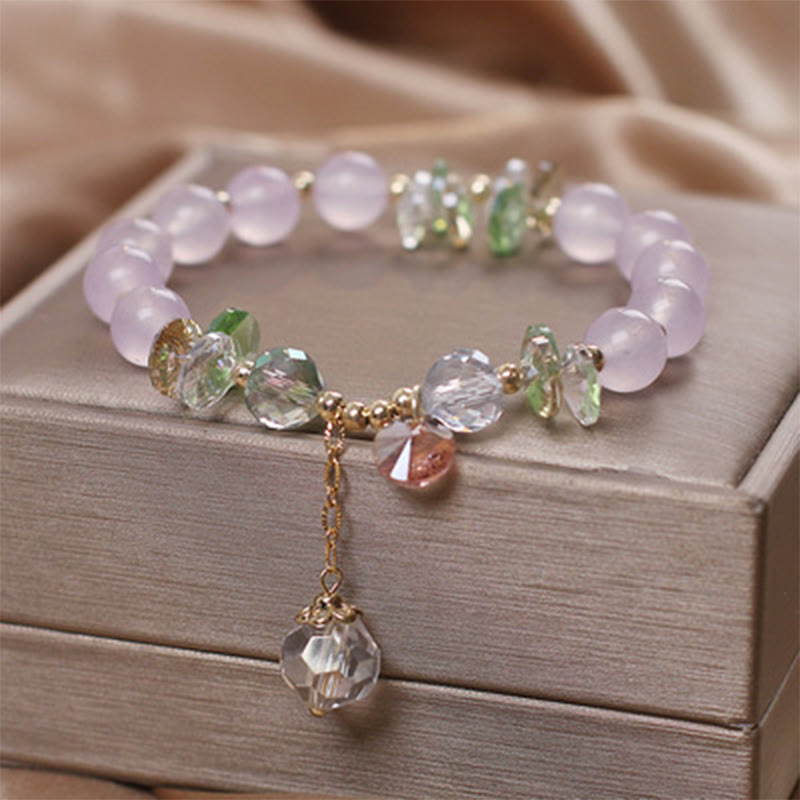 Bracelet à breloques en cristal rose œil de chat Buddha Stones - Calcédoine pourpre - image 9