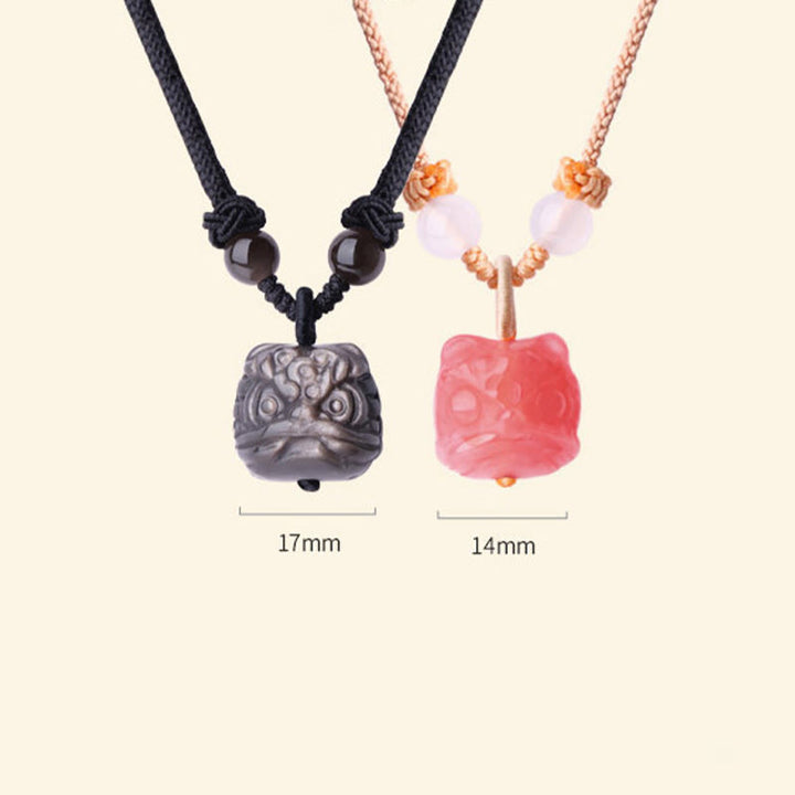 Buddha Stones Collier de protection Lion dansant en Obsidienne rouge Agate naturelle argentée Pendentif
