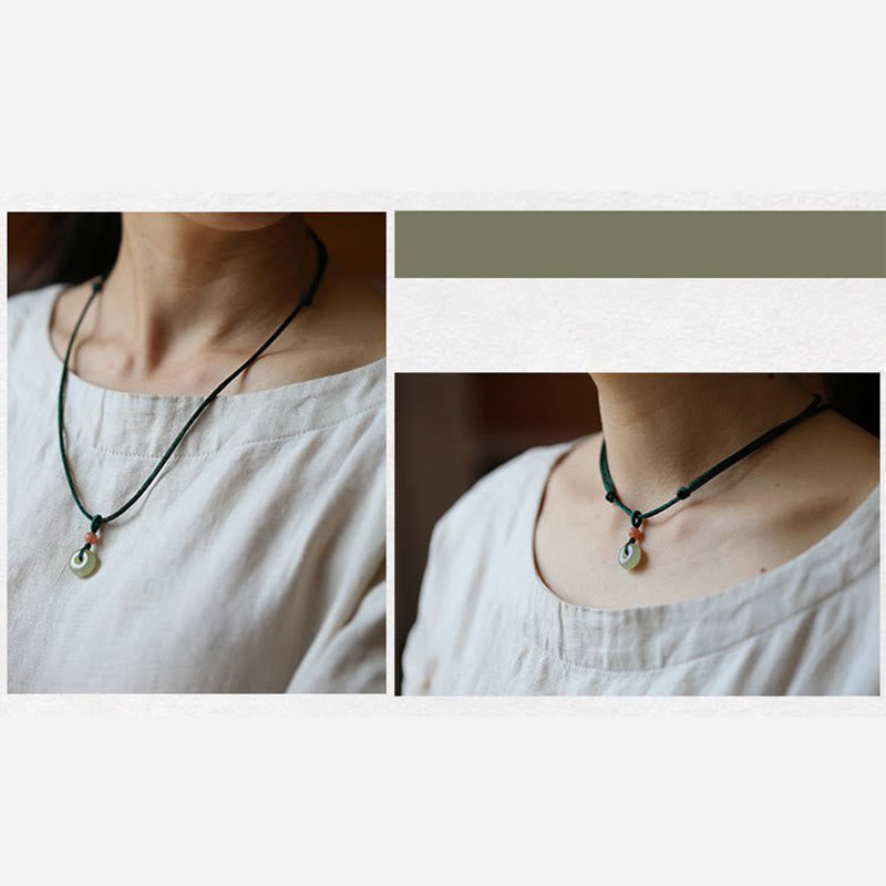 Collier avec pendentif en jade rond naturel et Buddha Stones, boucle de paix, lotus d'abondance - image 5