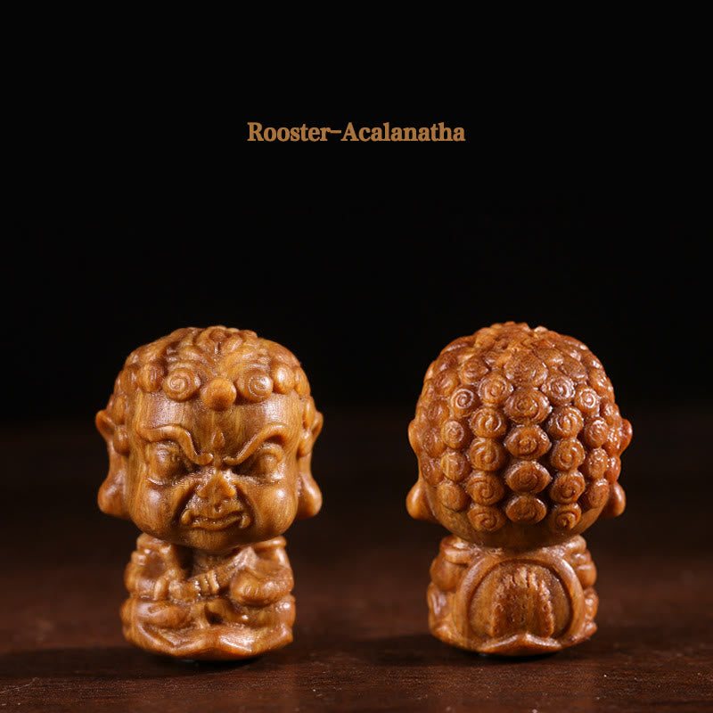 Bouddha du zodiaque chinois Natal Bois de santal vert Lotus Gravé Décoration de la maison positive - Coq-Acalanatha - image 11