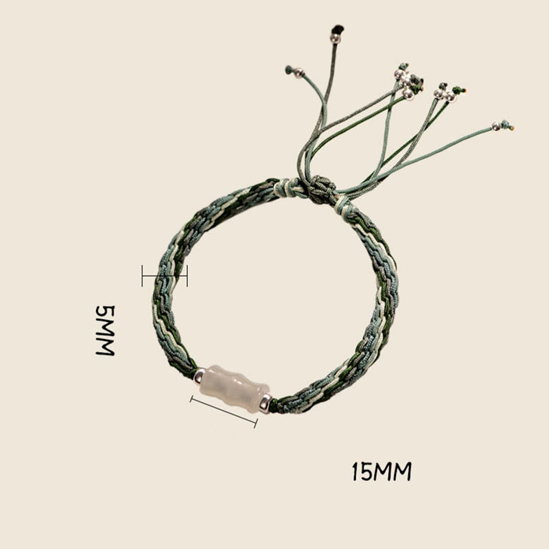 Bracelet en fil de jade blanc et bambou avec nœud de réincarnation, richesse, chance et force