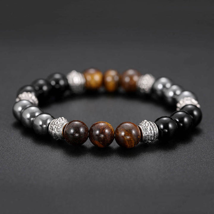 Bracelet porte-bonheur et de guérison en Buddha Stones œil de tigre et hématite - image 3