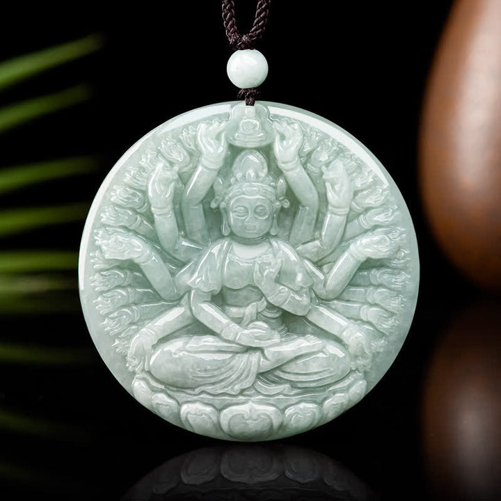 Collier pendentif en jade à mille mains Kwan Yin Avalokitesvara