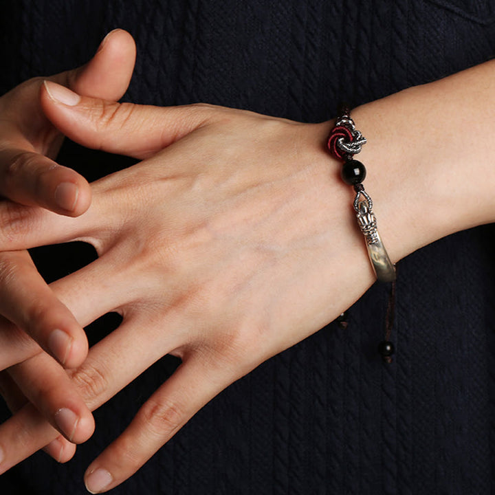 Bracelet tressé artisanal en argent sterling 925 Buddha Stones et dragon porte-bonheur