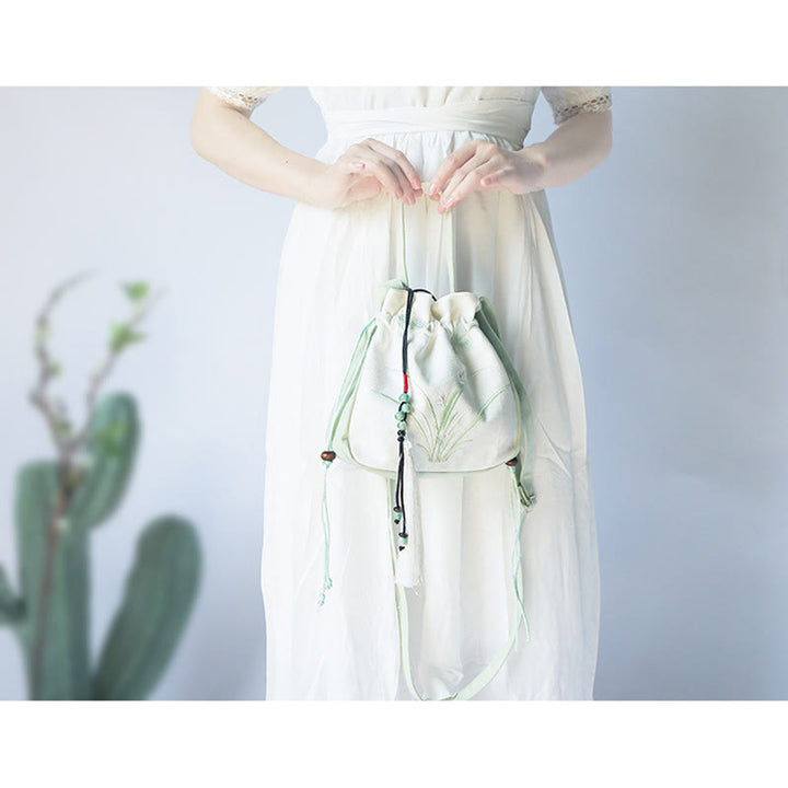Sac à main en toile brodé à la main avec Buddha Stones et fleurs