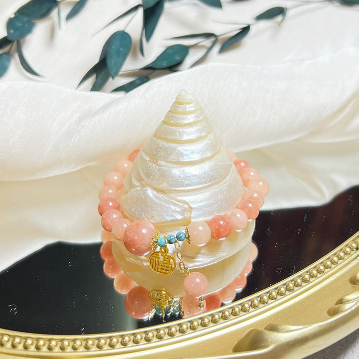Bracelet porte-bonheur en Buddha Stones orange naturelle turquoise avec personnage Fu
