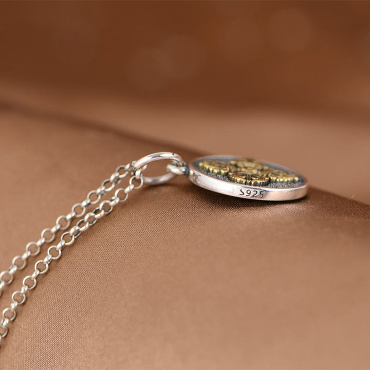 Collier de bénédiction Buddha Stones en argent Sterling 925 Pendentif double Dorje Vajra