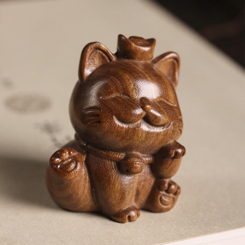 Mini lingot de bois de santal vert en Buddha Stones, chat porte-bonheur sculpté, décorations de bureau pour la paix - image 1