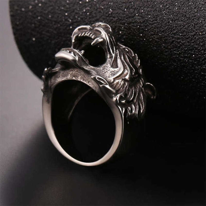 Bague de motard punk rock calme et équilibrée en acier titane avec tête de tigre pour homme