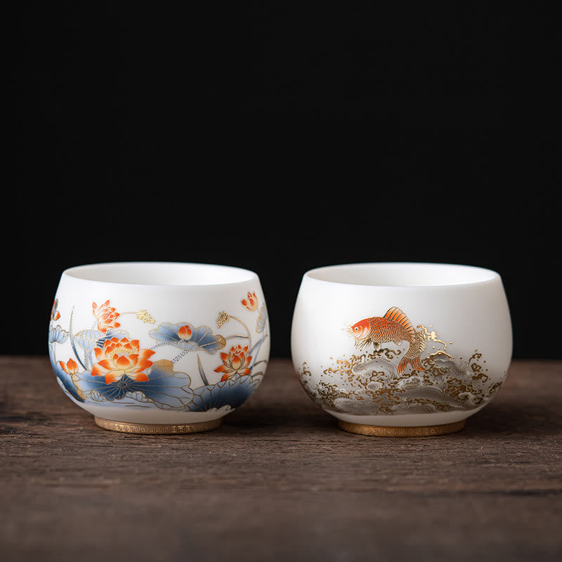 Buddha Stones Phénix Dragon Lotus Cerf Bâtiment ancien Poisson Koi Tasse à thé en céramique Tasses à thé Kung Fu