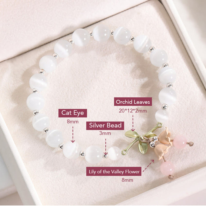 Bracelet à breloques Buddha Stones de chat en aventurine verte et calcédoine bleue en cristal rose et orchidée de la paix - image 5