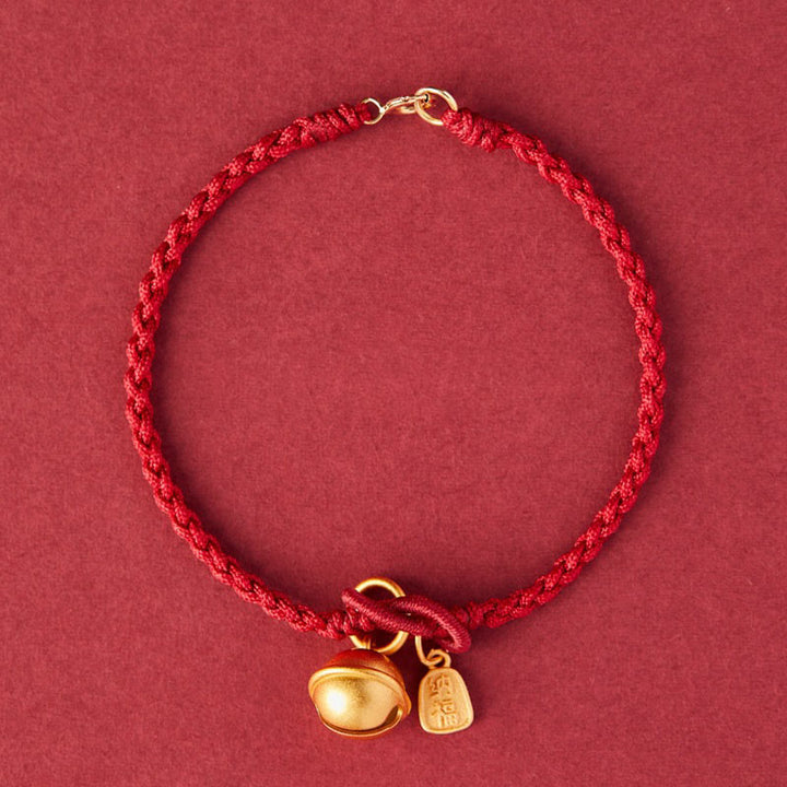 Bracelet en corde rouge avec breloque en forme de personnage Fu fait à la main en Buddha Stones