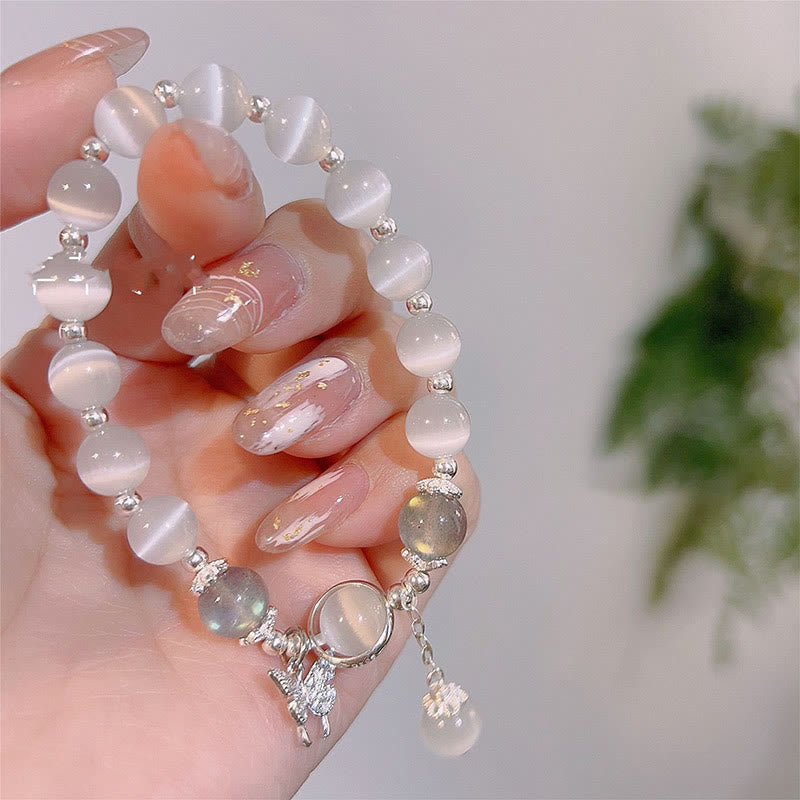 Bracelet de soutien à breloques en forme d'étoile, de papillon et de pierre de lune avec œil de chat et Buddha Stones