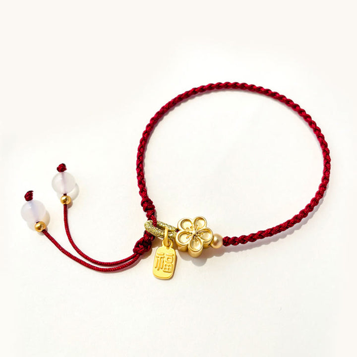 Bracelet en corde rouge fait à la main avec Buddha Stones en forme de rosette en forme de nœud papillon et de caractère Fu, porte-bonheur et fortune