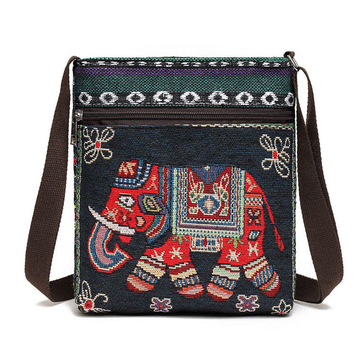 Sac fourre-tout en toile brodé Buddha Stones Elephant Butterfly Sac à bandoulière Sac à bandoulière