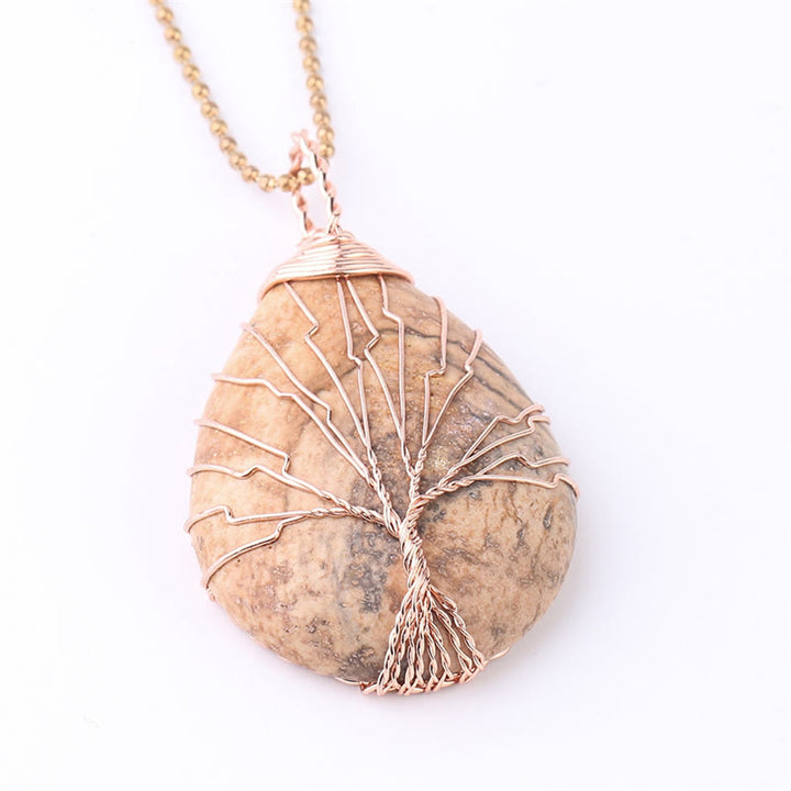 Collier pendentif en cristal de quartz naturel avec énergie de guérison de l'arbre de vie en Buddha Stones - Photo Jaspe Rose Gold Tree - image 24