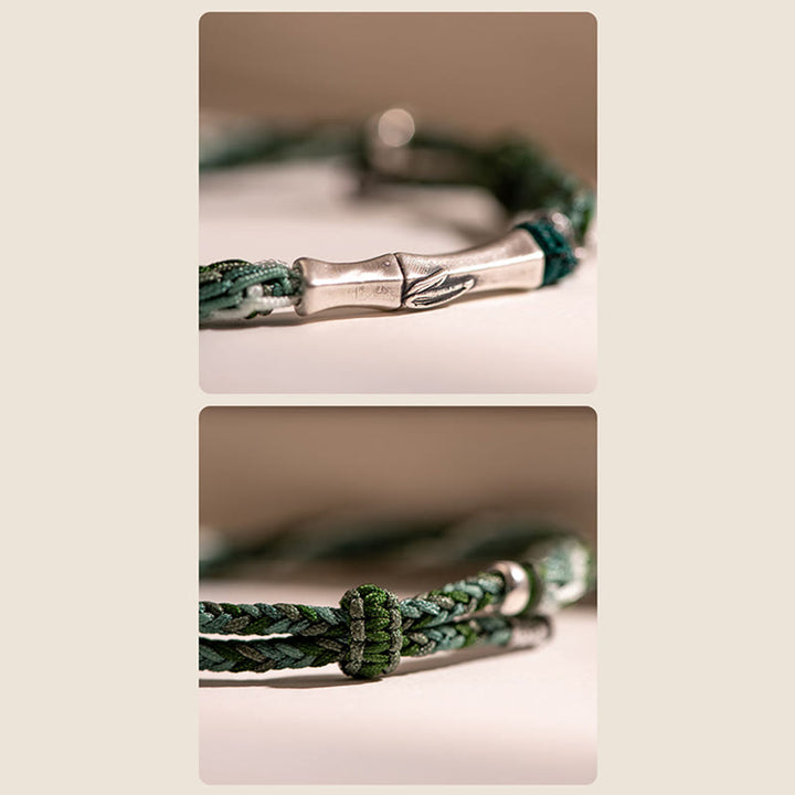 Bracelet en argent sterling 925 avec cordon de protection et nœud de réincarnation en bambou