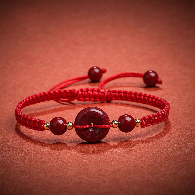 Bracelet de bénédiction en corde avec boucle de paix en cinabre naturel et Buddha Stones