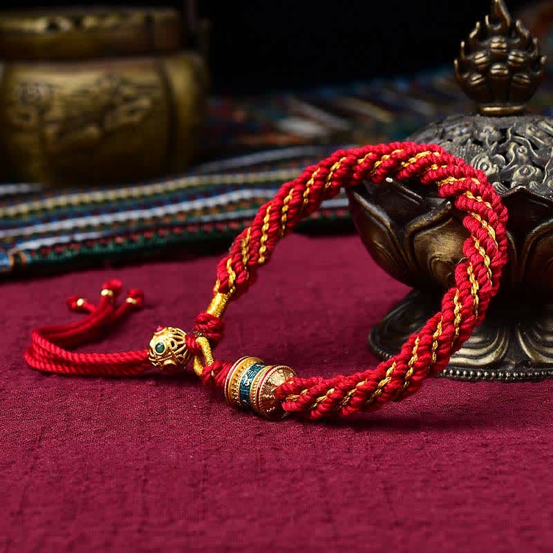 Bracelet tibétain en corde tressée avec breloque porte-bonheur Thangka en Buddha Stones