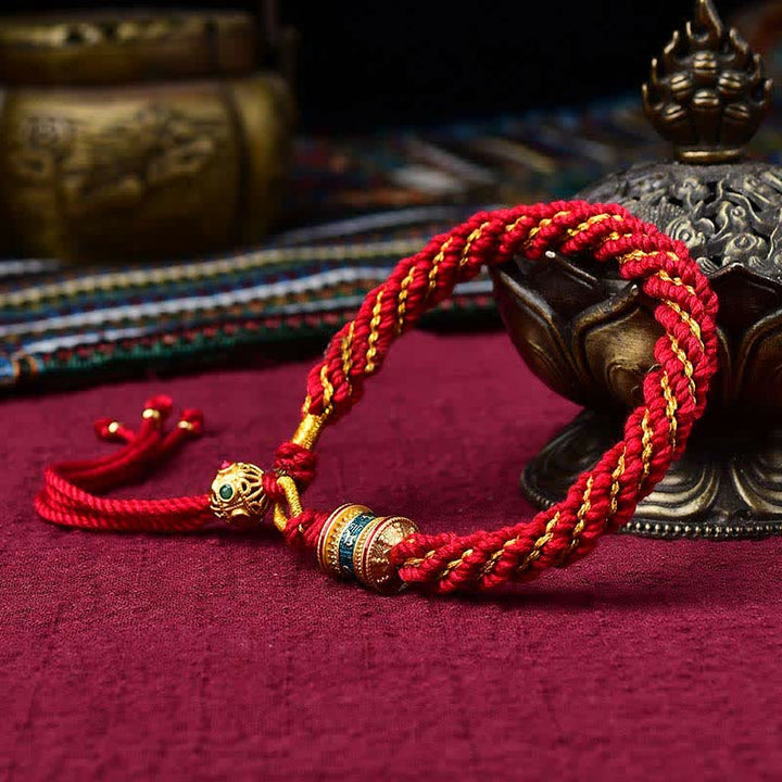 Bracelet tibétain en corde tressée avec breloque porte-bonheur Thangka en Buddha Stones