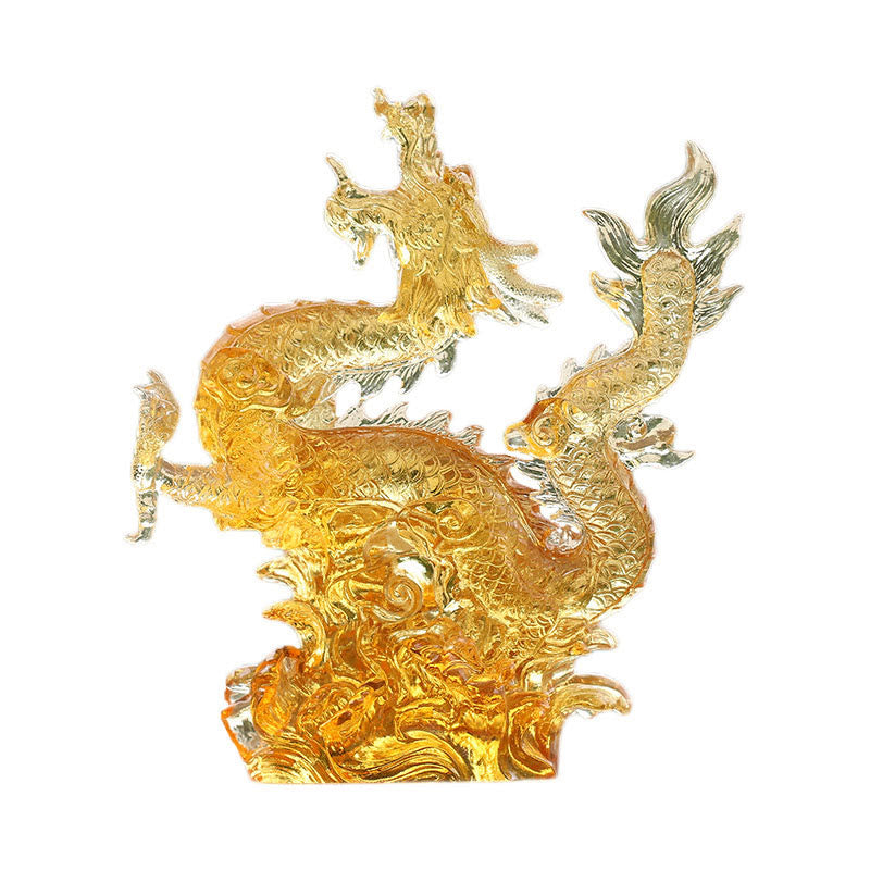 Buddha Stones faites à la main, zodiaque chinois, dragon jaune, cristal Liuli, pièce d'art, protection de la chance, décoration de bureau à domicile