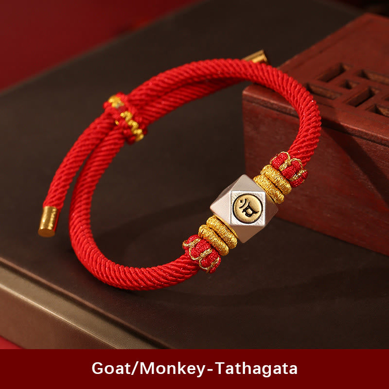 Bracelet pour enfants fabriqué à la main en argent sterling 999 avec Buddha Stones et signe du zodiaque chinois