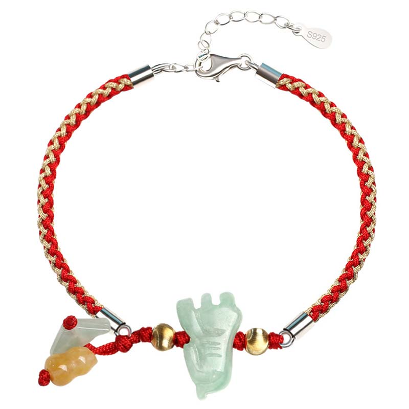 Bracelet de cheville en fil rouge avec Buddha Stones et signe du zodiaque chinois