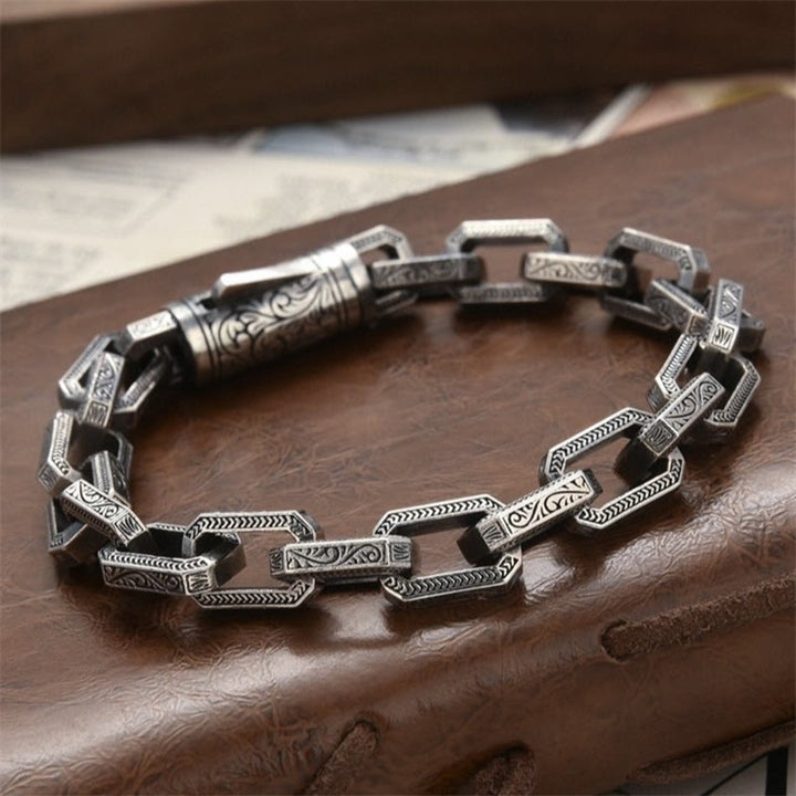 Bracelet énergétique porte-bonheur gravé avec motif floral de la dynastie Tang vintage Buddha Stones