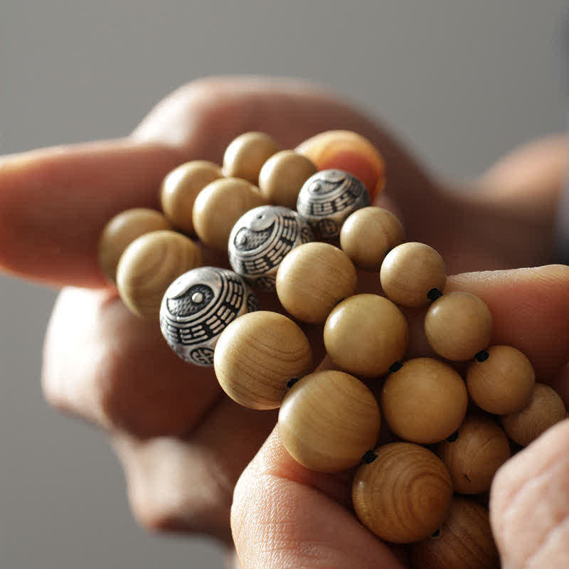 Bracelet tibétain en bois de pêcher, lotus, cinabre, Bagua, Yin Yang, porte-bonheur et richesse