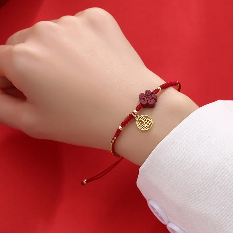 Bracelet tressé Buddha Stones et fleur de cinabre, bénédiction du personnage Fu