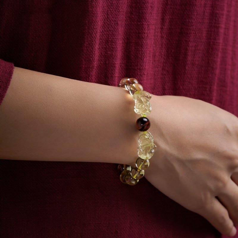Bracelet de protection de prospérité en œil de tigre double PiXiu en Buddha Stones
