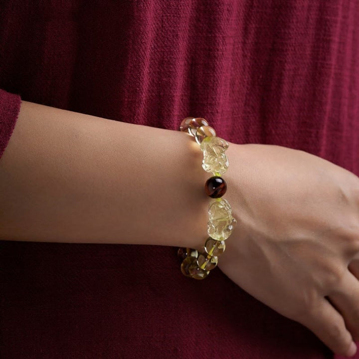 Bracelet de protection de prospérité en œil de tigre double PiXiu en Buddha Stones