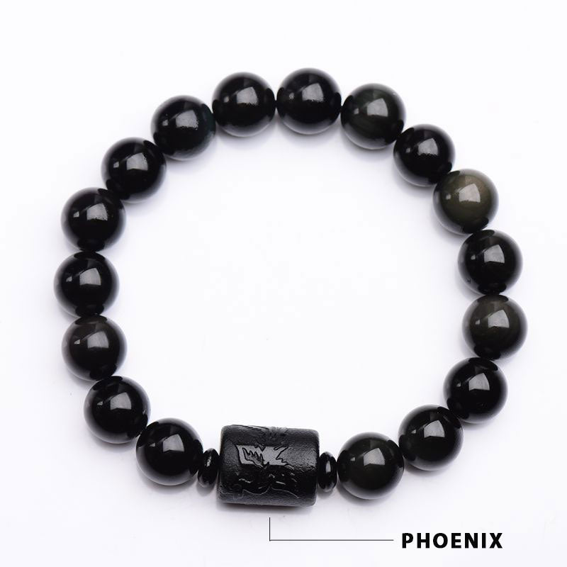 Bracelet Dragon Phénix Obsidienne Noire Purifiant l'Âme Buddha Stones