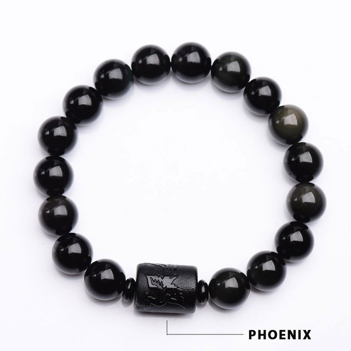 Bracelet Dragon Phénix Obsidienne Noire Purifiant l'Âme Buddha Stones