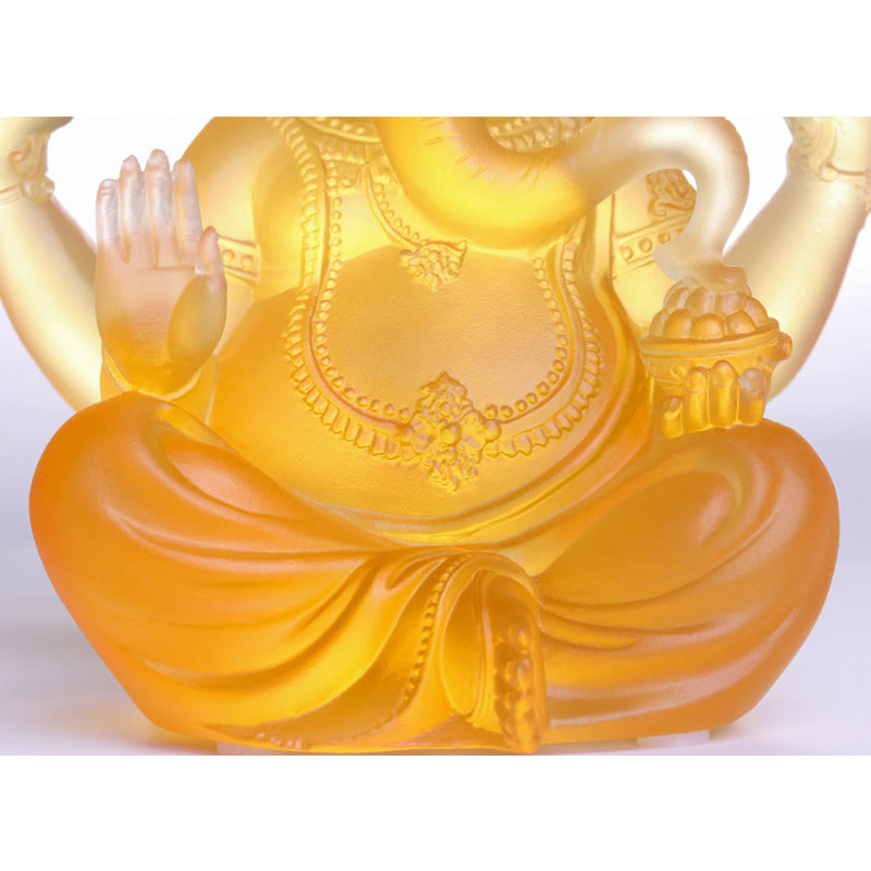 Buddha Stones faites à la main Ganesh Ganpati Figurine d'éléphant Liuli Pièce d'art en cristal Statue de protection Décoration de la maison