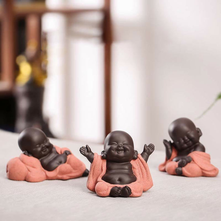 Buddha Stones Toujours Souriant Bouddha Rieur Richesse Chance Argile Violette Statue Maitreya Décoration - image 5