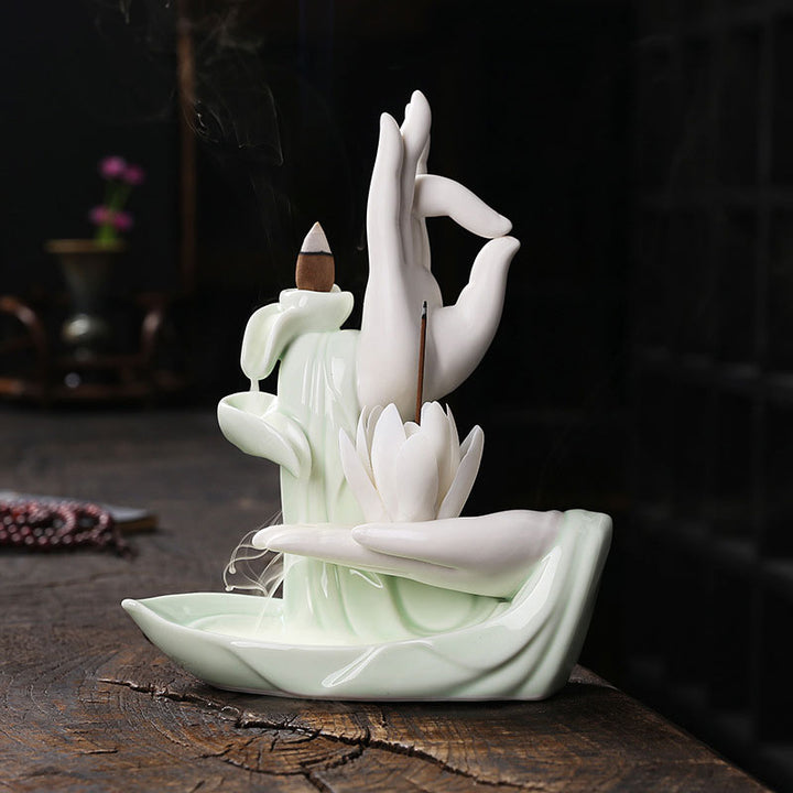 Pierres de Bouddha Brûleur d'encens tibétain avec bénédiction du lotus