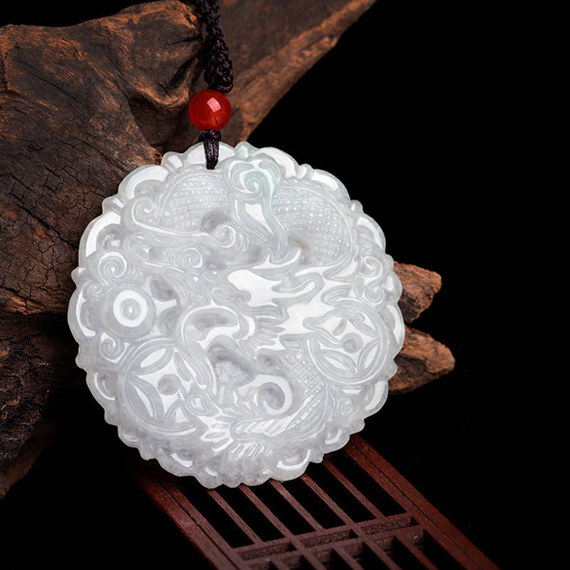Collier pendentif dragon de protection en jade blanc et Buddha Stones - image 2