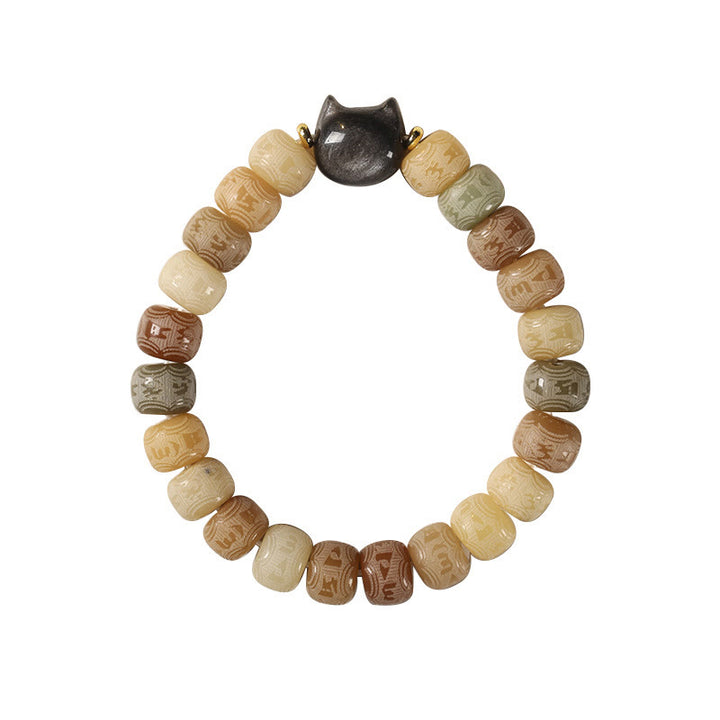 Bracelet d'harmonie gravé en obsidienne argentée Buddha Stones de Bodhi et pierres de Bouddha Tête de chat Om Mani Padme Hum - image 7