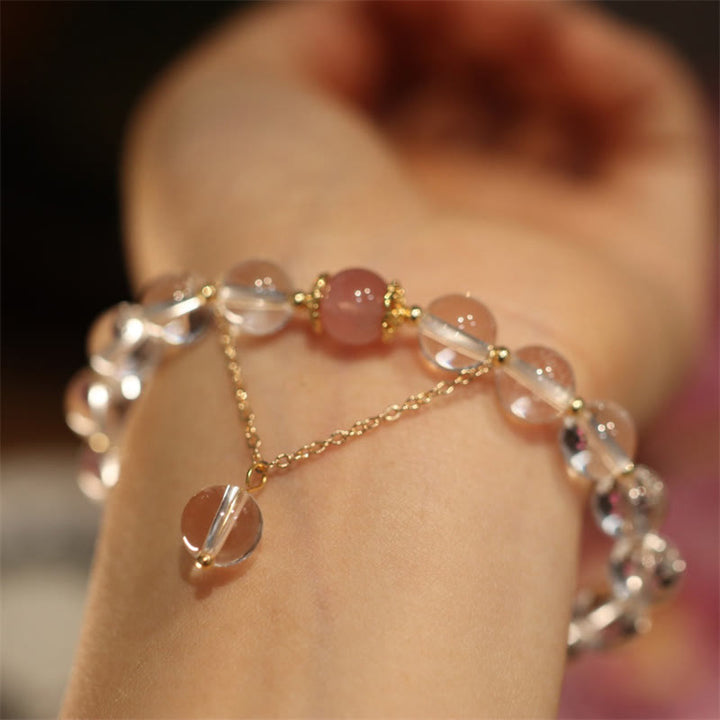 Bracelet de couple en obsidienne argentée naturelle avec cristal rose et cristal blanc, protection couleur Yin Yang - Cristal blanc et cristal rose de 8 mm - image 3