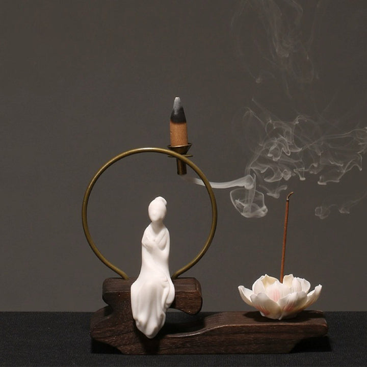 Brûleur d'encens en céramique avec Buddha Stones et lotus pour la guérison et la méditation