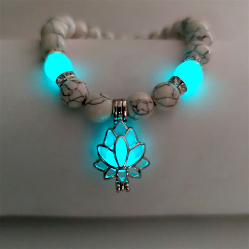 Bracelet de protection Lotus en perles lumineuses en turquoise tibétaine Buddha Stones
