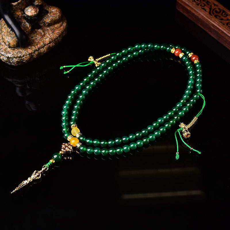 Bracelet Mala de réussite en agate verte naturelle avec 108 perles de Buddha Stones