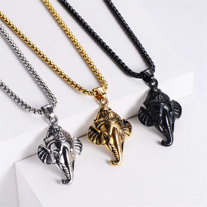 Collier pendentif de protection en acier titane éléphant Ganesh Ganpati - image 2
