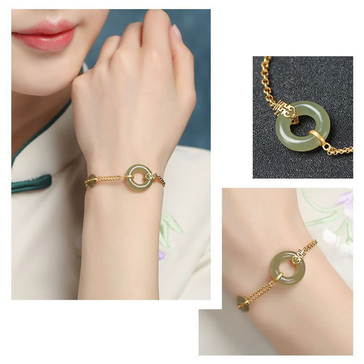 Bracelet en chaîne de prospérité propice avec boucle de paix en jade ronde et Buddha Stones