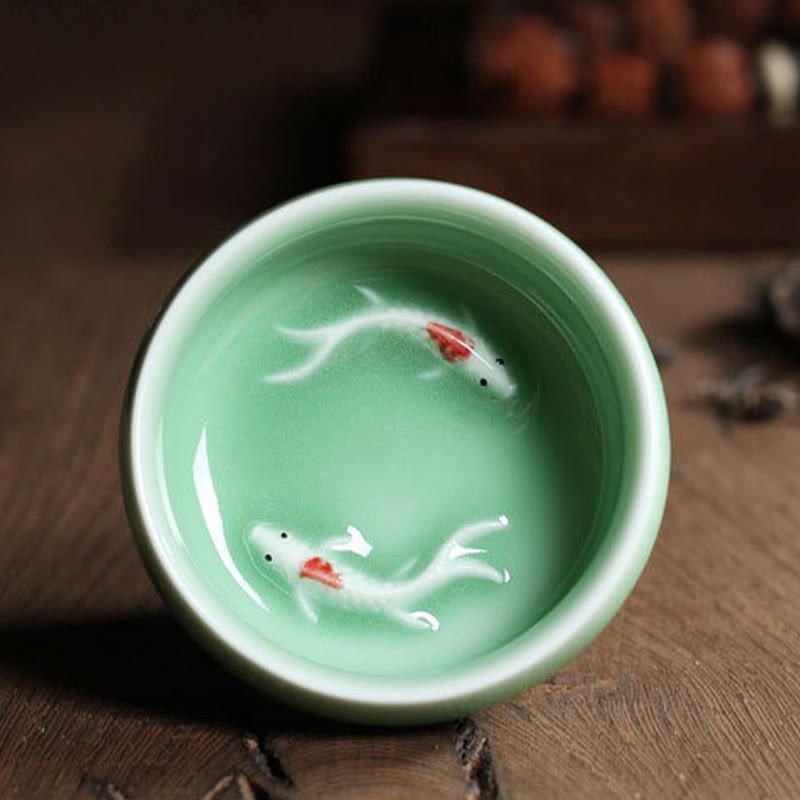 Buddha Stones Poisson Koi Coloré Tasse à Thé en Céramique Tasse à Thé Kung Fu Bol