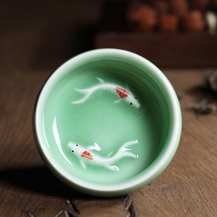 Buddha Stones Poisson Koi Coloré Tasse à Thé en Céramique Tasse à Thé Kung Fu Bol