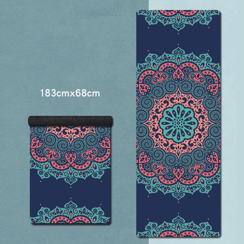 Buddha Stones Tapis de yoga tibétain en caoutchouc naturel, décoré avec un mandala tibétain, un éléphant, un lotus et des carpes koï. - Mandala bleu, vert et rouge - image 10