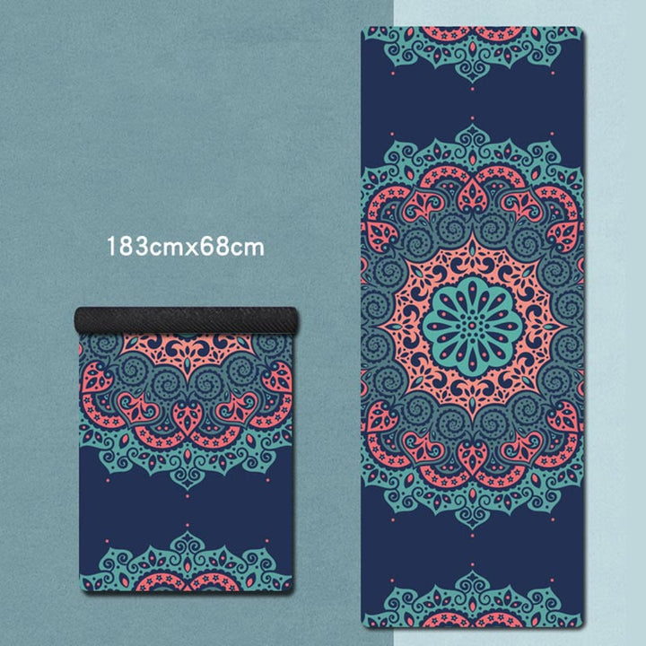 Buddha Stones Tapis de yoga tibétain en caoutchouc naturel, décoré avec un mandala tibétain, un éléphant, un lotus et des carpes koï. - Mandala bleu, vert et rouge - image 10