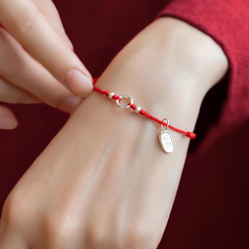 Bracelet en argent sterling 925 avec Buddha Stones et cordon rouge porte-bonheur, paix, joie, lotus, paix